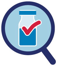 Magnifying glass over a medicine bottle with a checkmark